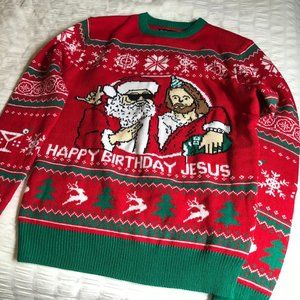 Happy Birthday Jesus Ugly Christmas Sweater - Large